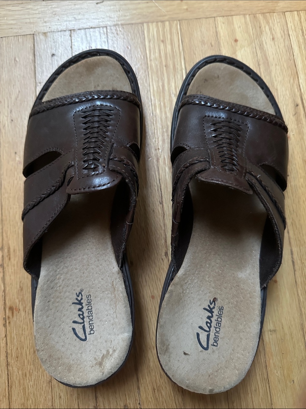 Clarks women Dark Brown Leather Slip-On Sandals